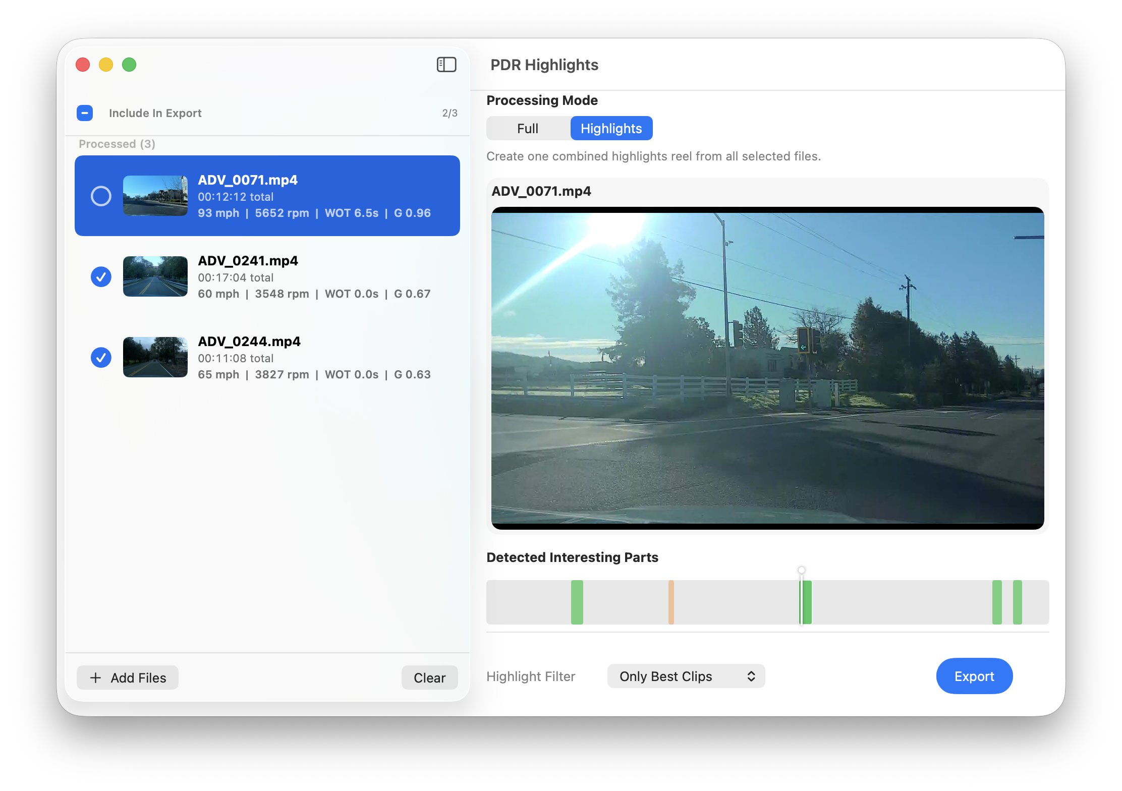 PDR Highlights app interface